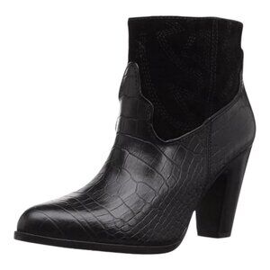 Matisse‎ X Understated Black Leather Boot Done N Dusted Suede Pointy Toe Western